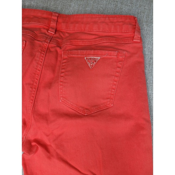 Guess Brittney Cropped Pants Women 29 Orange Denim Mid Rise Stretch Skinny Capri - Picture 3 of 15